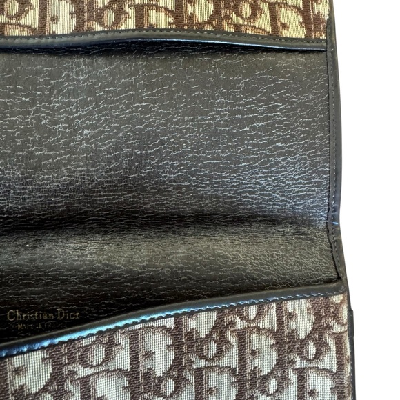 Vintage 70s Christian Dior Clutch Flap Bag Envelope Trotter Brown Logo Monogram - Picture 9 of 15